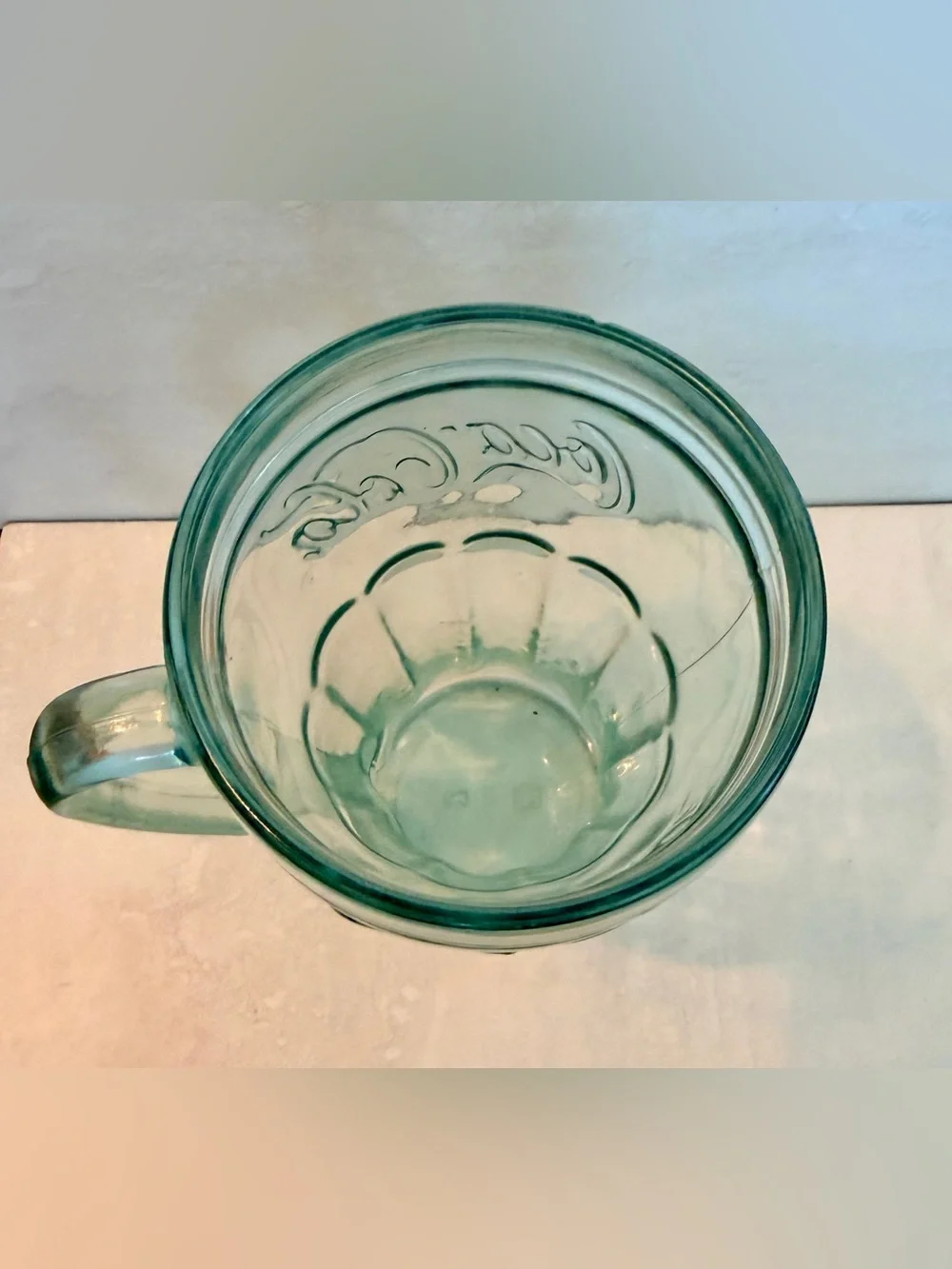 Coca Cola 6.5” Light Green Water Drinking Glass Mug with Handle Unique